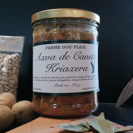 Pot d'axoa de canette Kriaxera de 760g mis en conserve par la ferme Dou Pleix