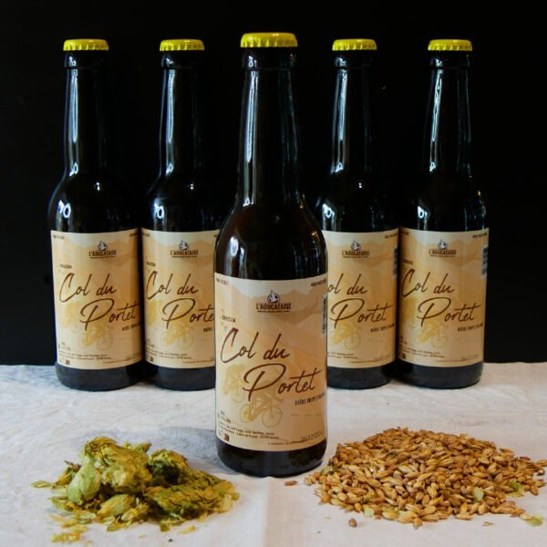 Bières blonde triple étiquette marron beige avec houblon et malt