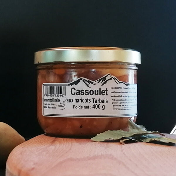 Petite conserve de 400g de Cassoulet aux haricots Tarbais de la cuisine de Marceline, produit local des pyrénées
