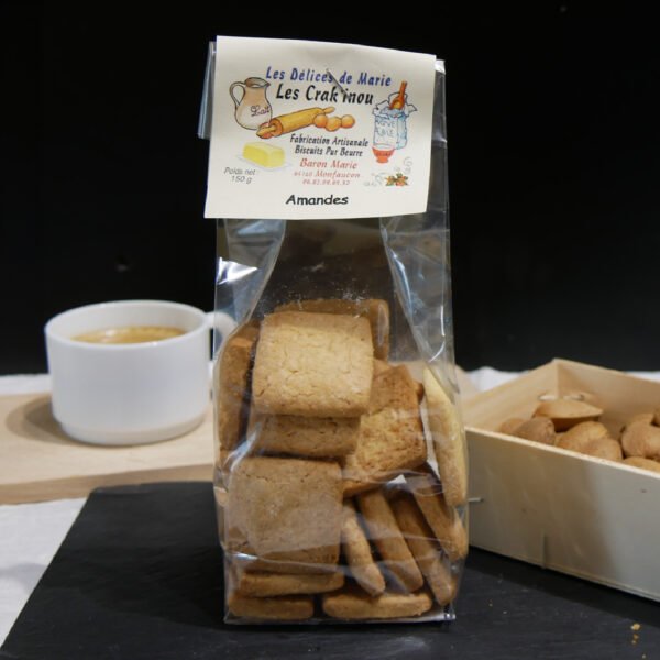 Photo d'un paquet de 150g de Biscuits Pur Beurre aux amandes, fabriqués artisanalement à Monfaucon dans les Pyrénées