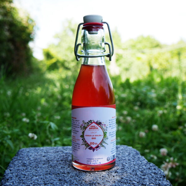 Petite bouteille de sirop saveur Helichryse et Monarde de la marque Ors na Bruma