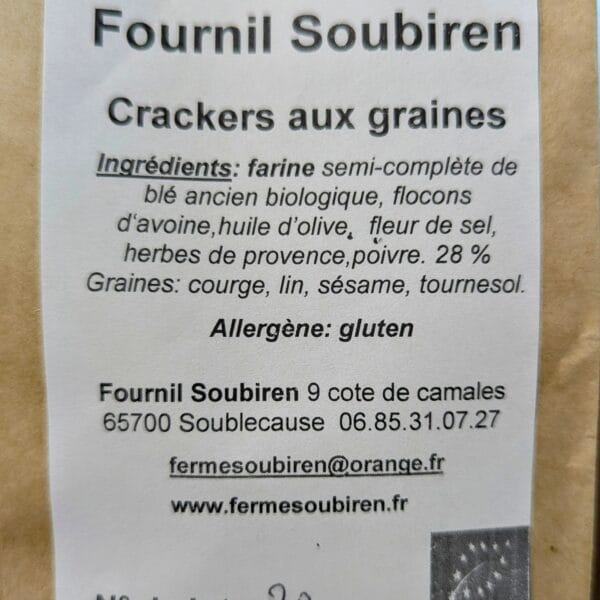 Etiquette Crackers aux Graines ferme Soubiren