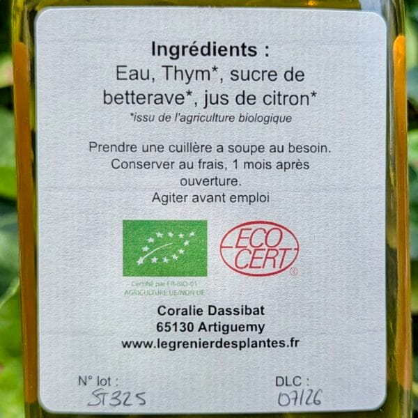 étiquette sirops Thym