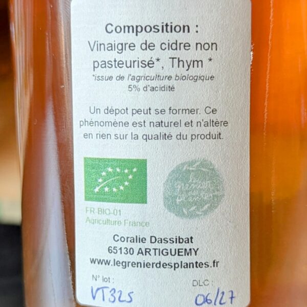 étiquette vinaigre de cidre Thym
