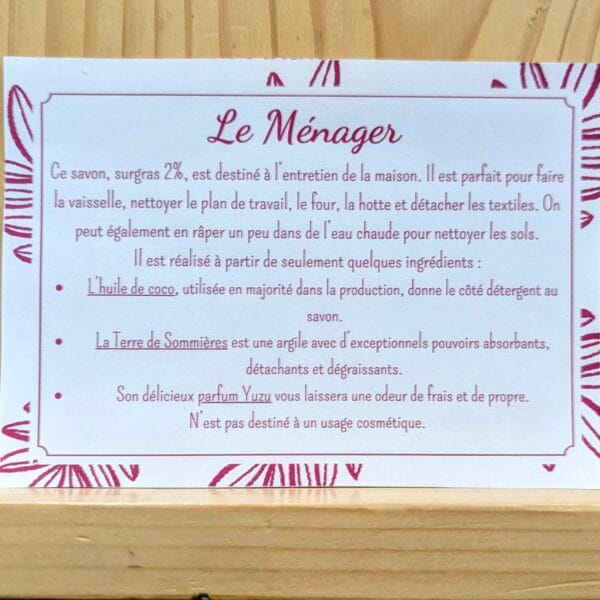 Composition du savon Le Ménager