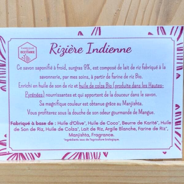 Composition du savon Rizière Indienne