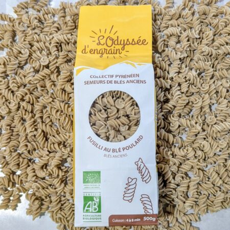 Paquet de pâtes fusilli au Poulard blé ancien de l'Odyssée d'engrain à Cizos 65230