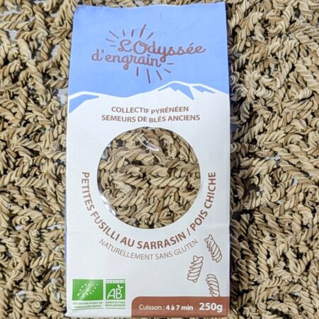 Paquet de pâtes fusilli au Sarrasin pois chiche blé ancien de l'Odyssée d'Engrain